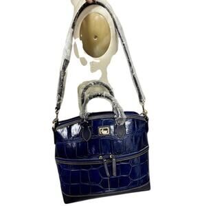 Dooney & Bourke Croco Embossed Pocket Satchel Blue NWT